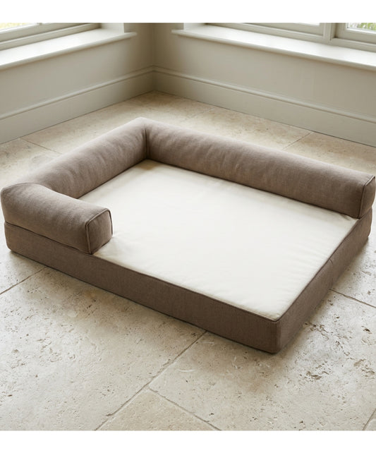 Eeath L-Corner Foam Large Dog Bed 110 × 80 cm Warm Taupe - Lifestyle view
